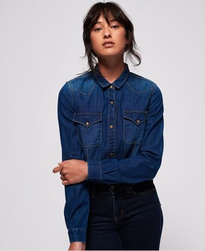 Superdry Western Denim Női Ing Kék/Sötétkék | BNXQD3879